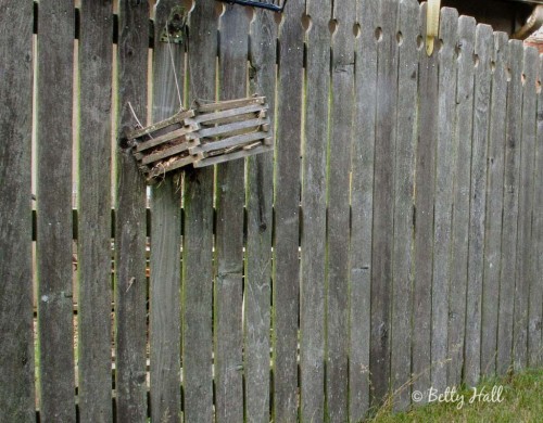 wooden container hanging on fence